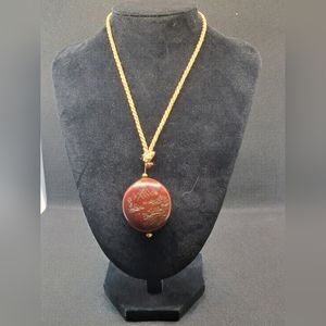 Vintage Hobe Asian Inspired Necklace,  Engraved Medallion.